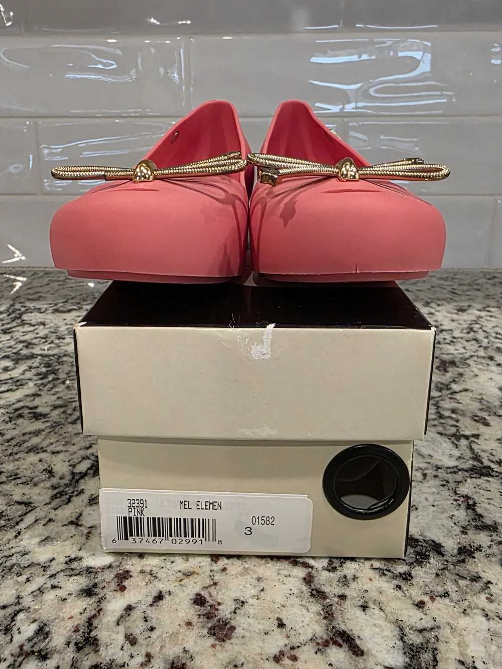 Mel Girls Ultragirl Elements Ballet Flats with Gold Bow Accent - Size 3Y